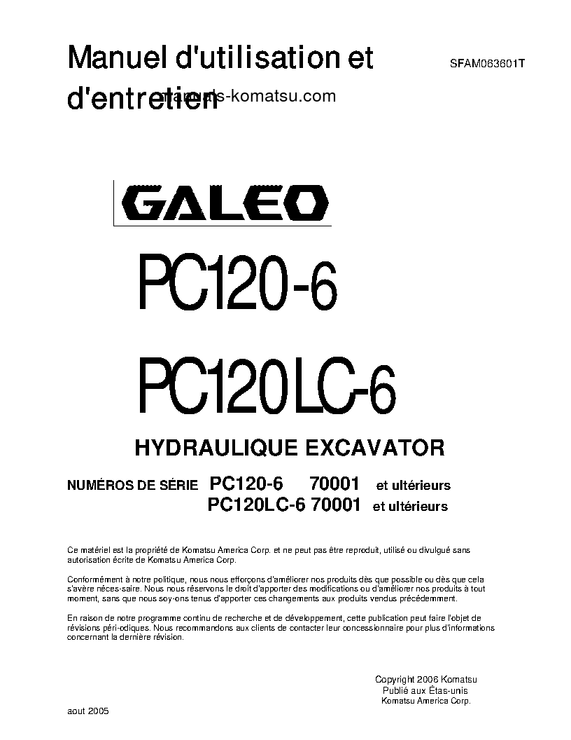 PC120LC-6(JPN) S/N 70001-UP Operation manual (French)