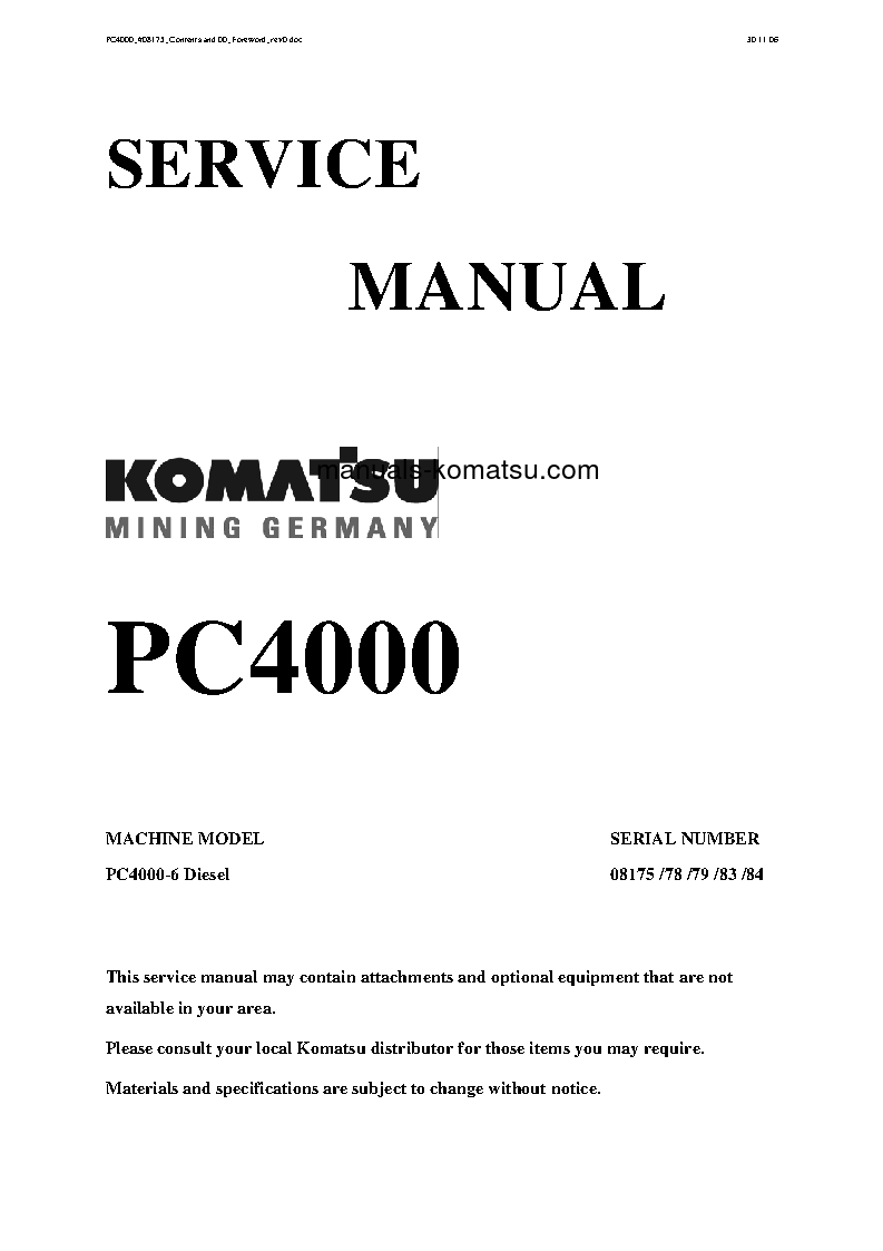 PC4000-6(DEU) S/N 08179-08179 Shop (repair) manual (English)