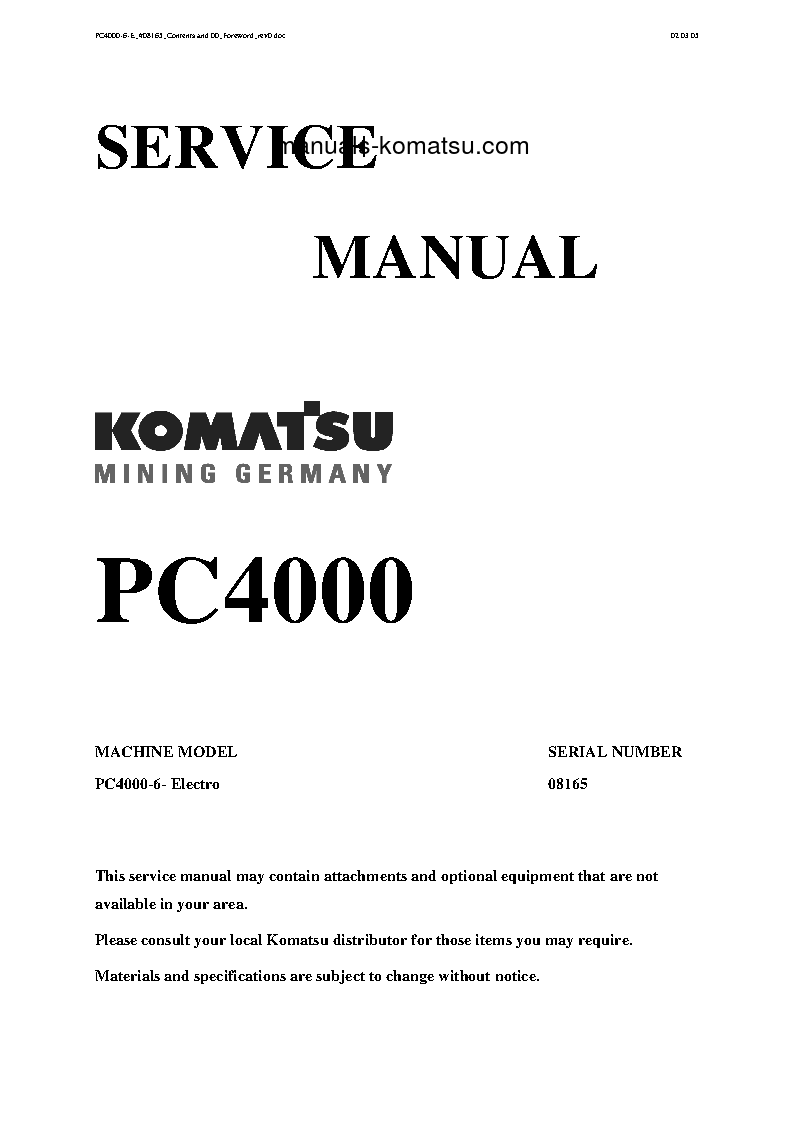 PC4000-6(DEU)-ELECTRIC MOTOR S/N 08165-08165 Shop (repair) manual (English)