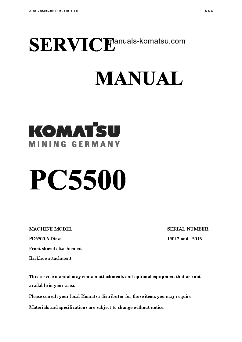 PC5500-6(DEU) S/N 15013-15013 Shop (repair) manual (English)