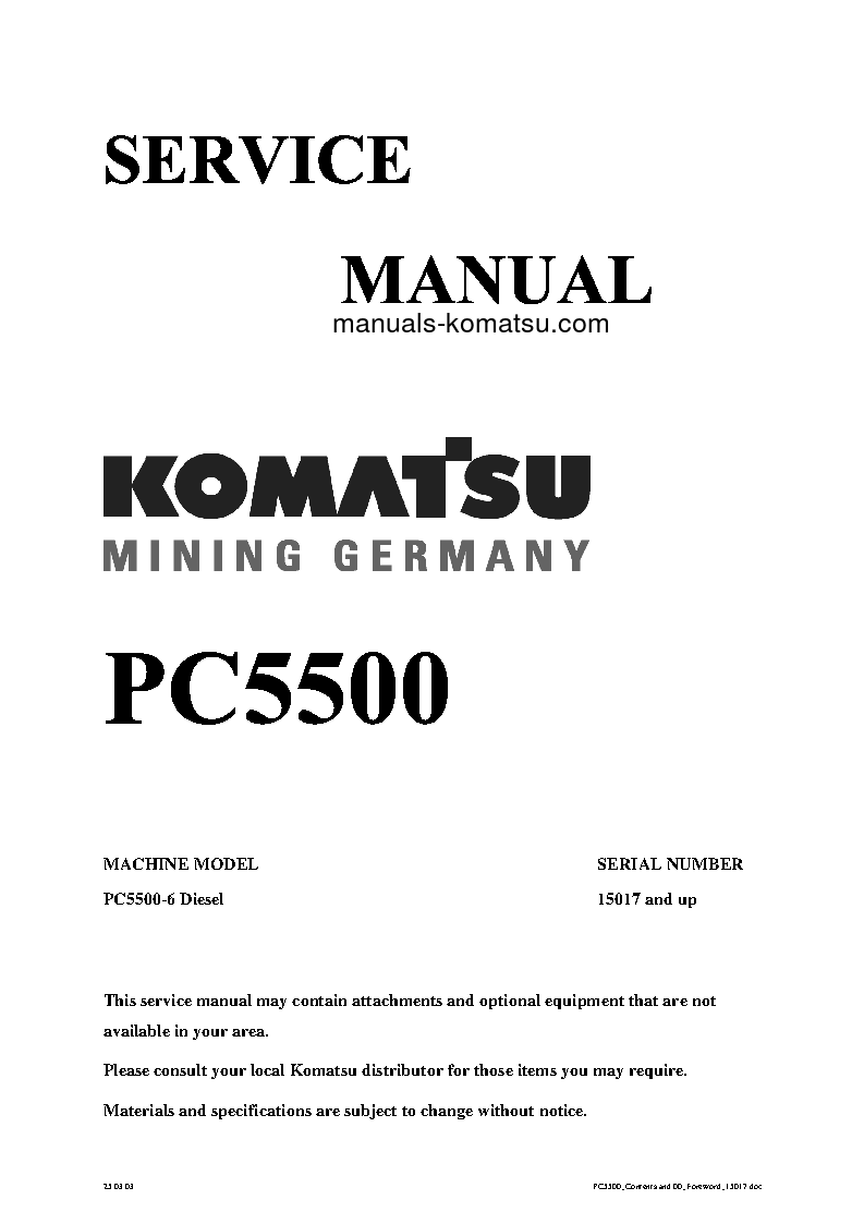PC5500-6(DEU) S/N 15017-UP Shop (repair) manual (English)