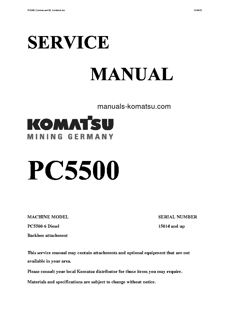 PC5500-6(DEU)-DIESEL S/N 15014-UP Shop (repair) manual (English)