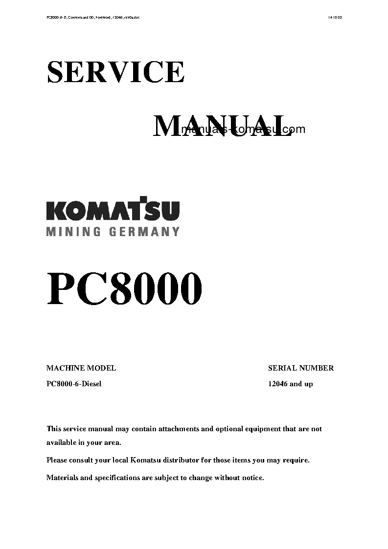 PC8000-6(DEU)-ELECTRIC MOTOR S/N 12046-UP Shop (repair) manual (English)