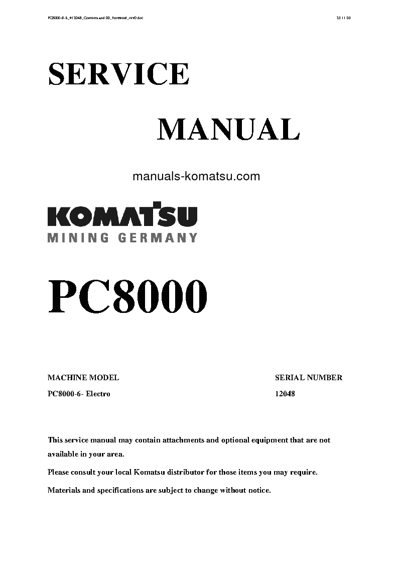 PC8000-6(DEU)-ELECTRIC MOTOR S/N 12048-12048 Shop (repair) manual (English)