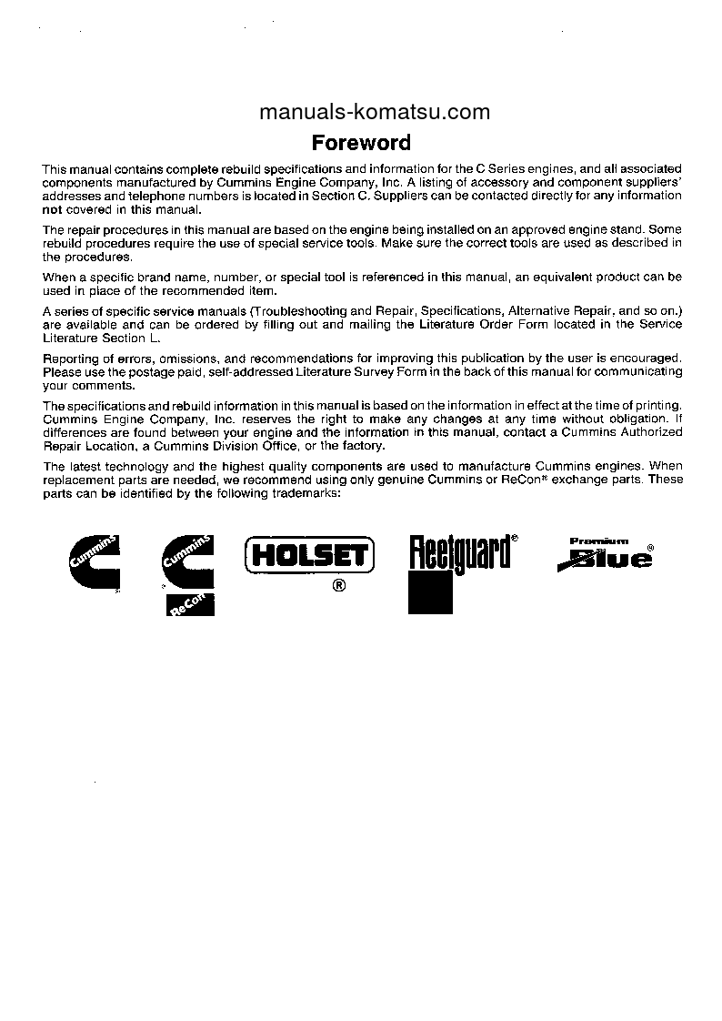 Protected: CUMMINS-C(DEU) S/N 1-UP Shop (repair) manual (English)