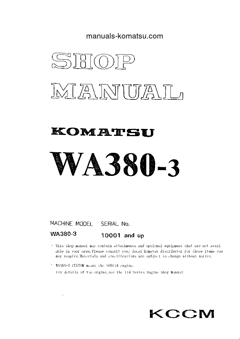 Protected: WA380-3(CHN) S/N 10001-UP Shop (repair) manual (English)