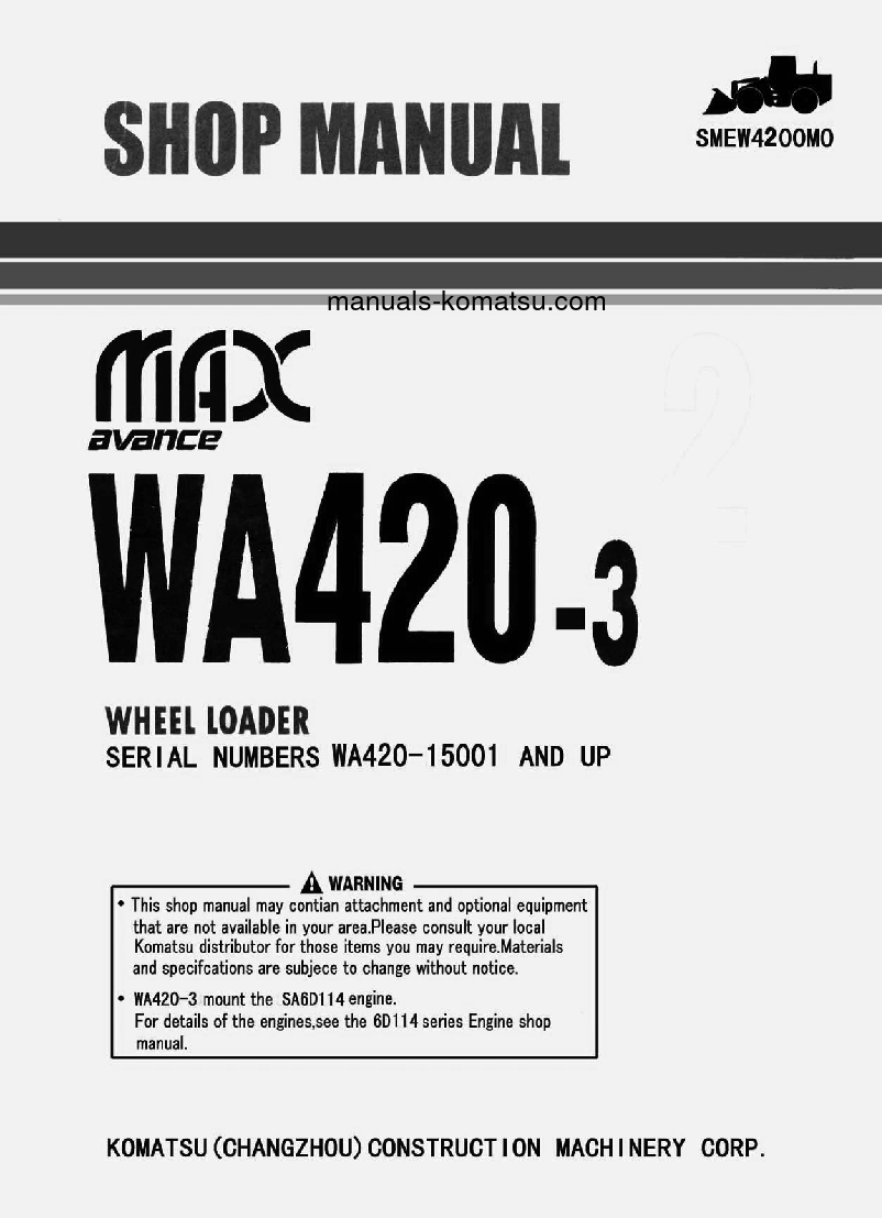WA420-3(CHN) S/N 15001-UP Shop (repair) manual (English)
