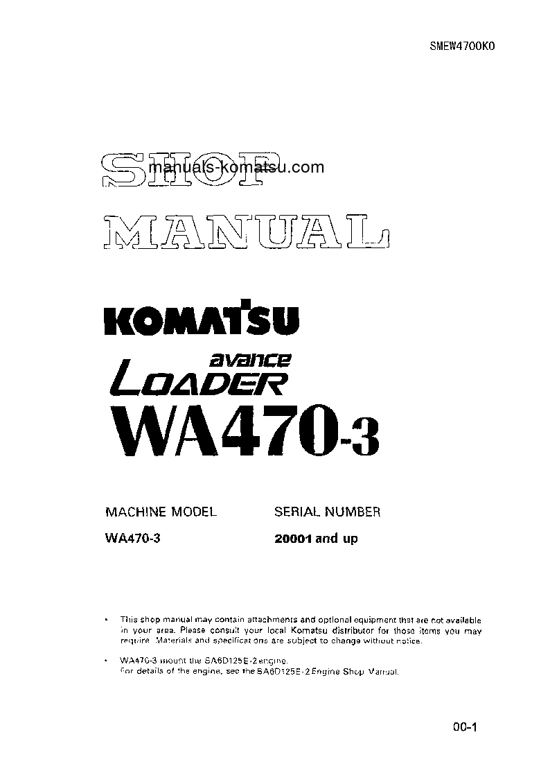 Protected: WA470-3(CHN)-CUSTOM, -20C DEGREE FOR CIS S/N 20001-UP Shop (repair) manual (English)