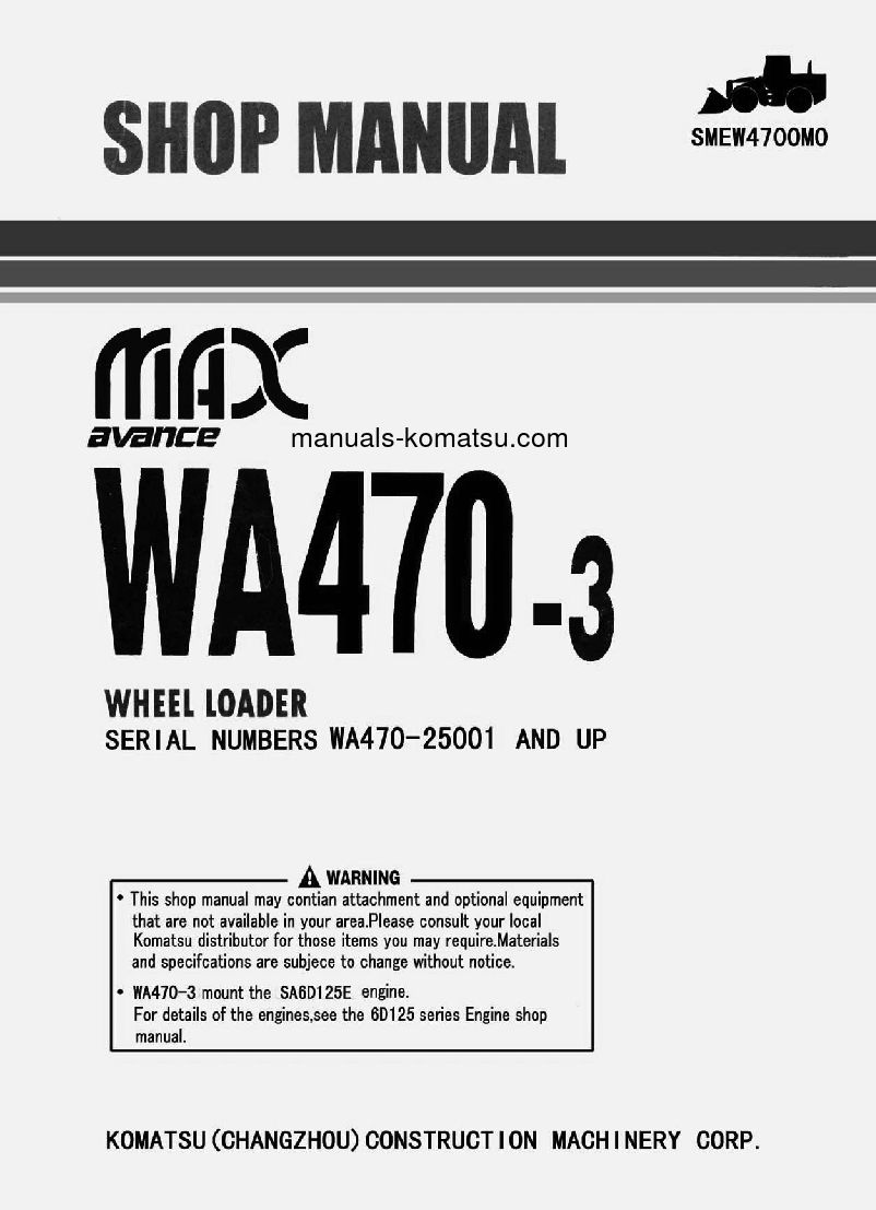 WA470-3(CHN) S/N 25001-UP Shop (repair) manual (English)