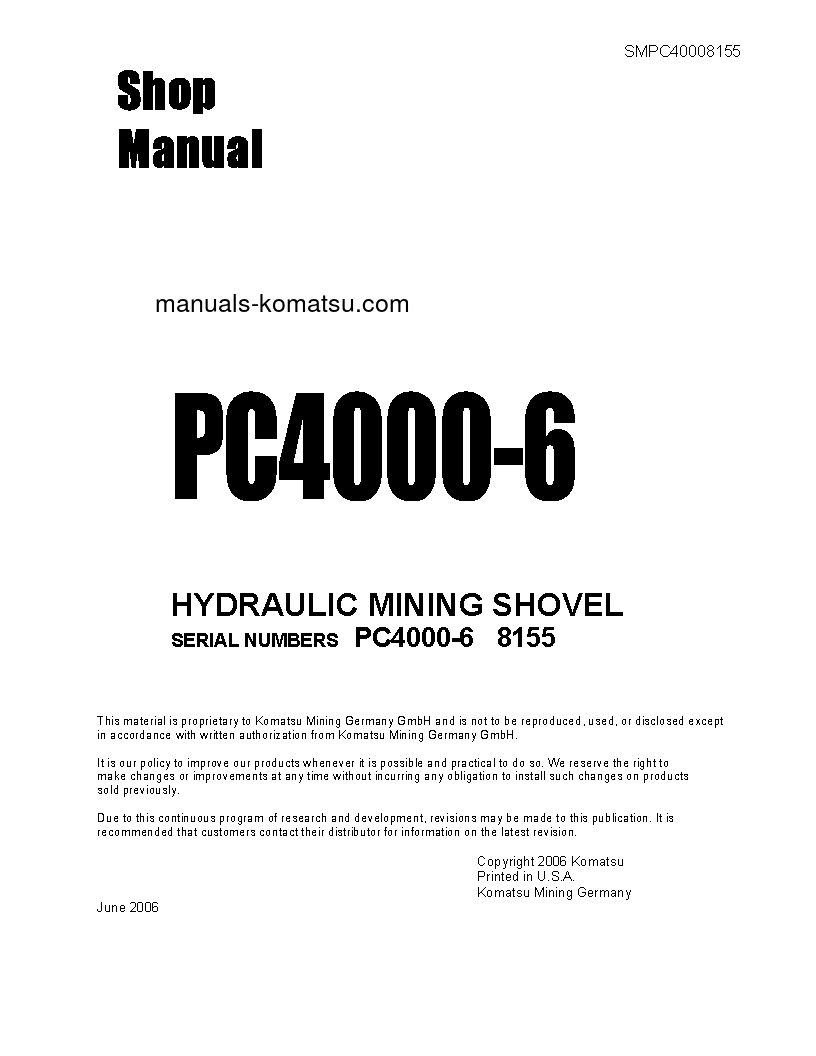 Protected: PC4000-6(DEU) S/N 08155 Shop (repair) manual (English)