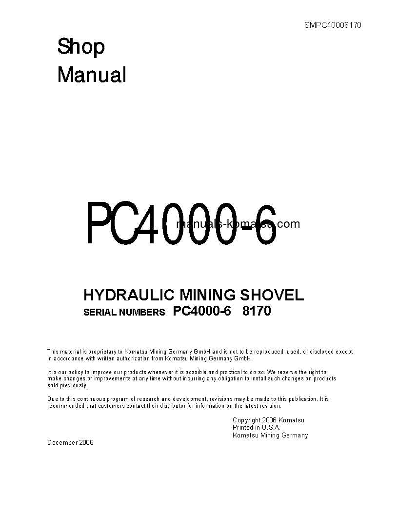 PC4000-6(DEU) S/N 08170 Shop (repair) manual (English)