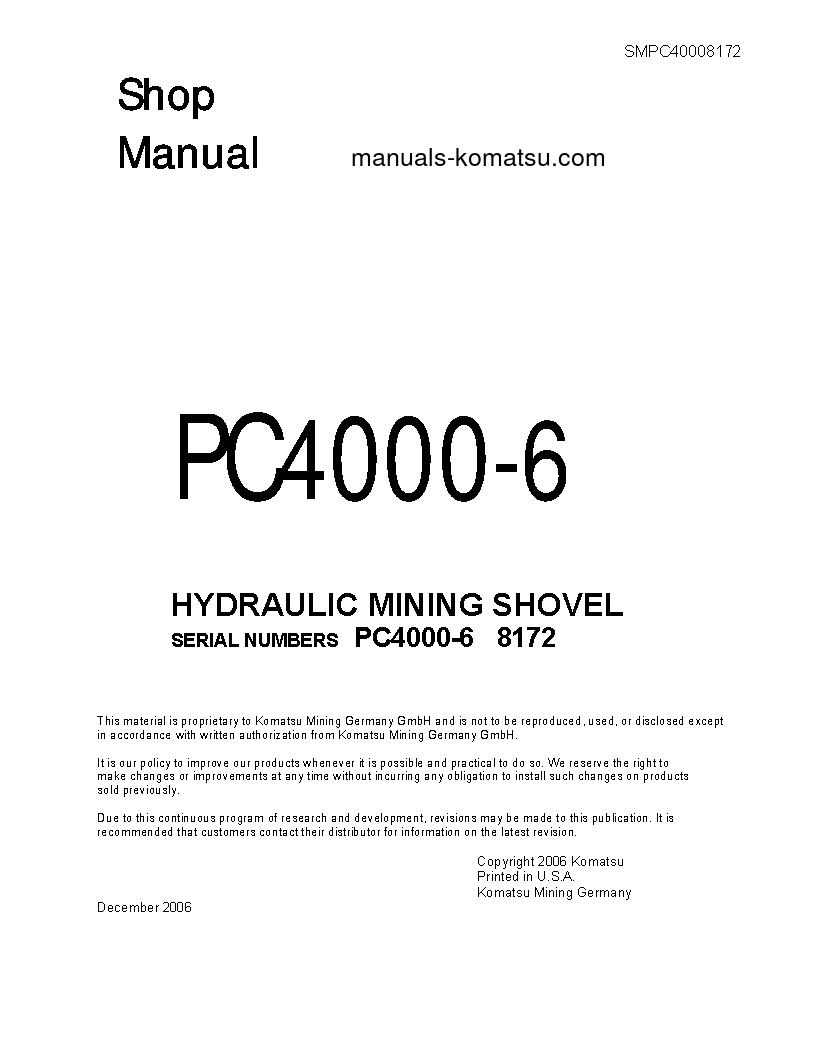 PC4000-6(DEU) S/N 08172 Shop (repair) manual (English)