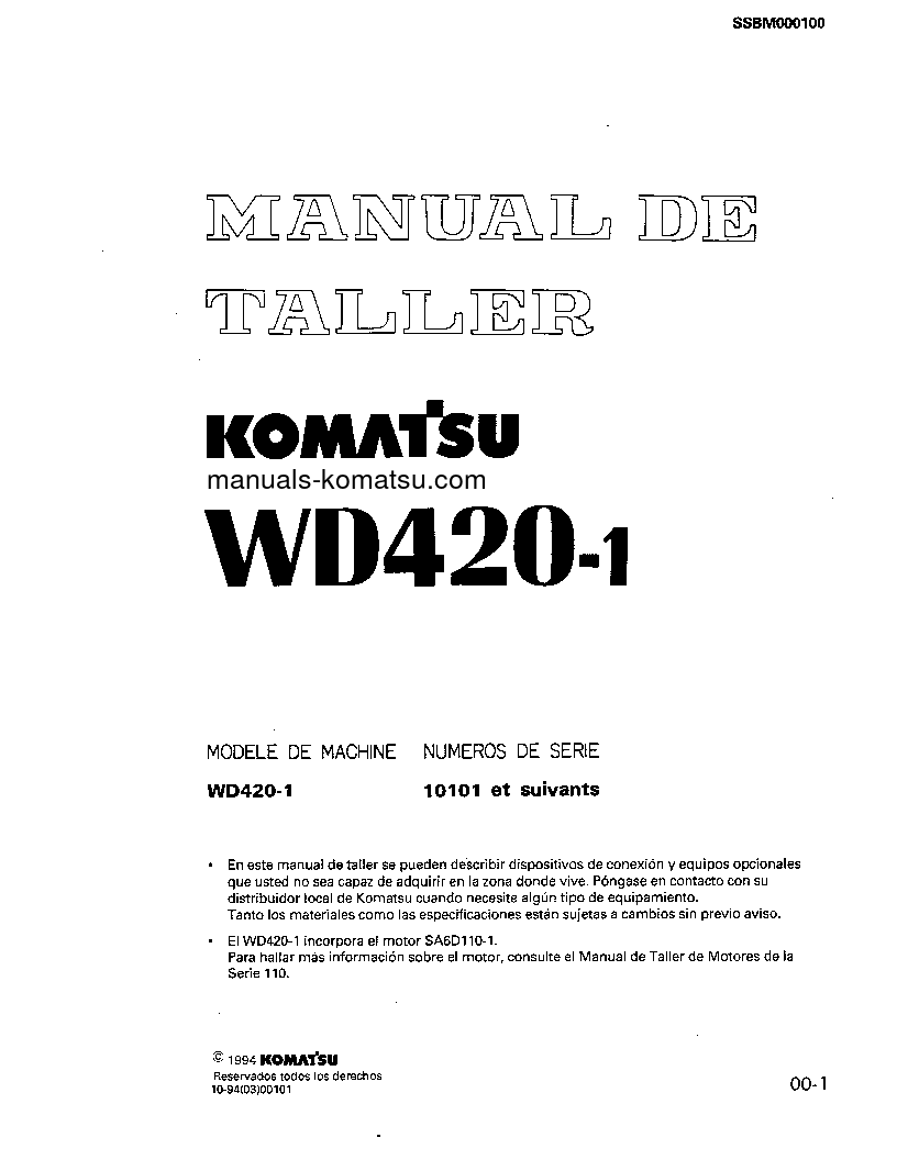 WD420-1(JPN) S/N 10101-UP Shop (repair) manual (Spanish)