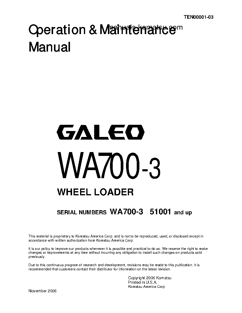 WA700-3(JPN) S/N 51001-51004 Operation manual (English)