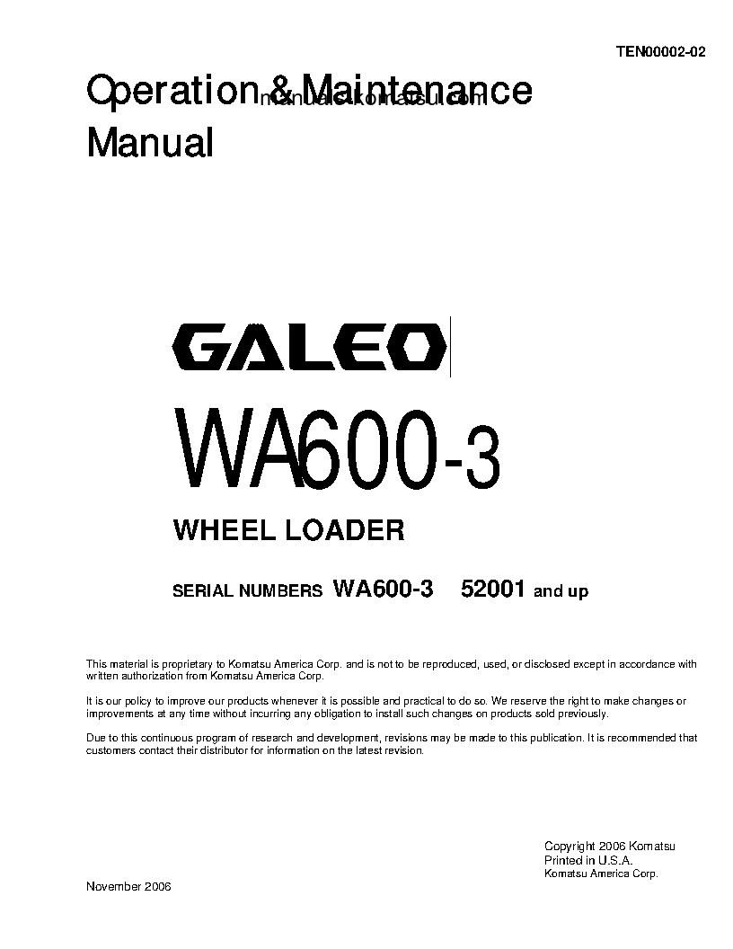 WA600-3(JPN) S/N 52001-UP Operation manual (English)