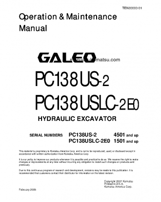 PC138USLC-2(JPN) S/N 1501-1694 Operation manual (English)