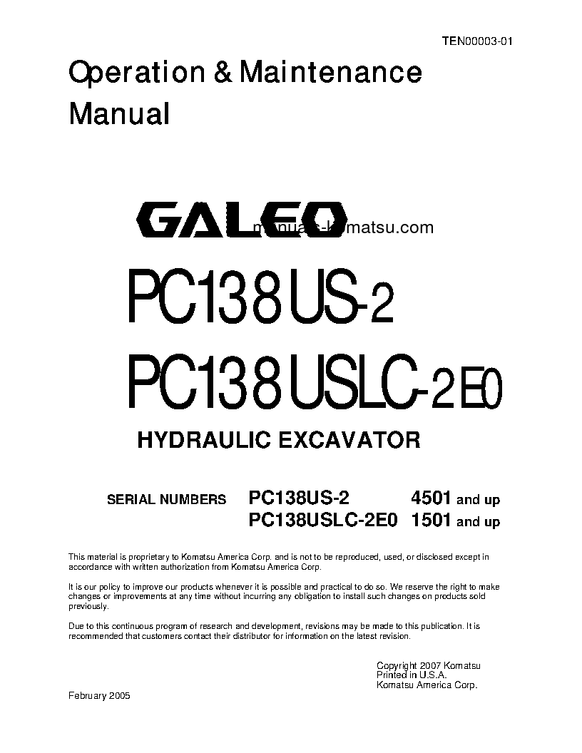 PC138USLC-2(JPN) S/N 1501-1694 Operation manual (English)