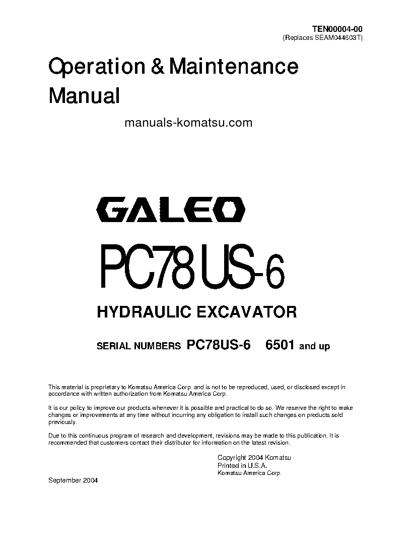 PC78US-6(JPN) S/N 6501-UP Operation manual (English)