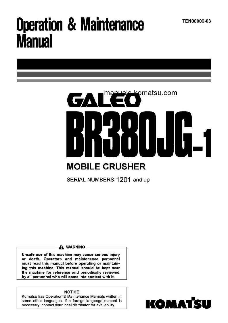 BR380JG-1(JPN) S/N 1201-UP Operation manual (English)