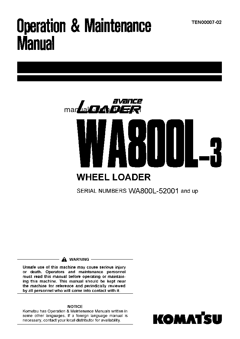 WA800L-3(JPN) S/N 52001-UP Operation manual (English)
