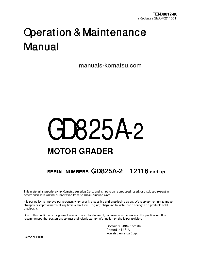 GD825A-2(JPN) S/N 12116-12502 Operation manual (English)