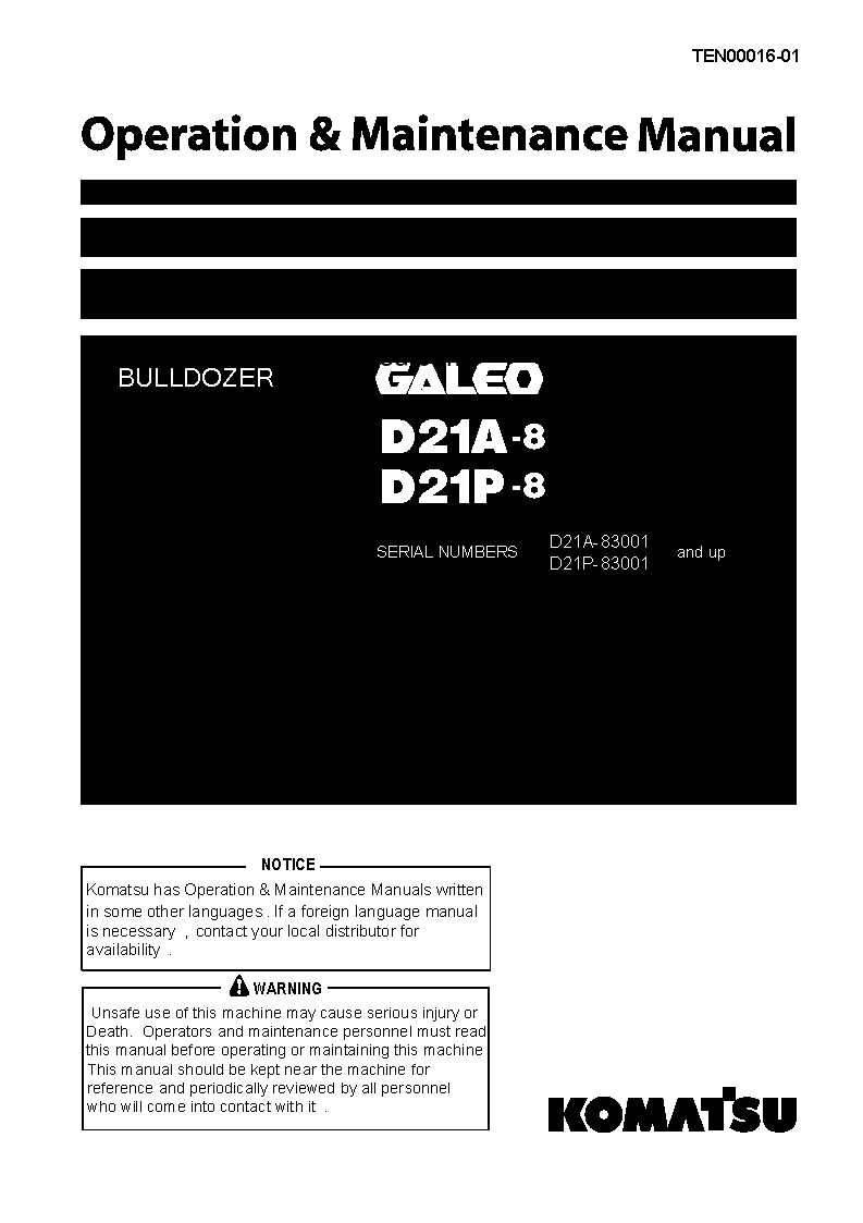 D21P-8(JPN) S/N 83001-UP Operation manual (English)