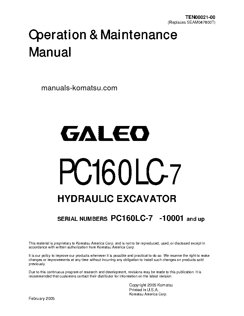 PC160LC-7(JPN) S/N 10001-11000 Operation manual (English)