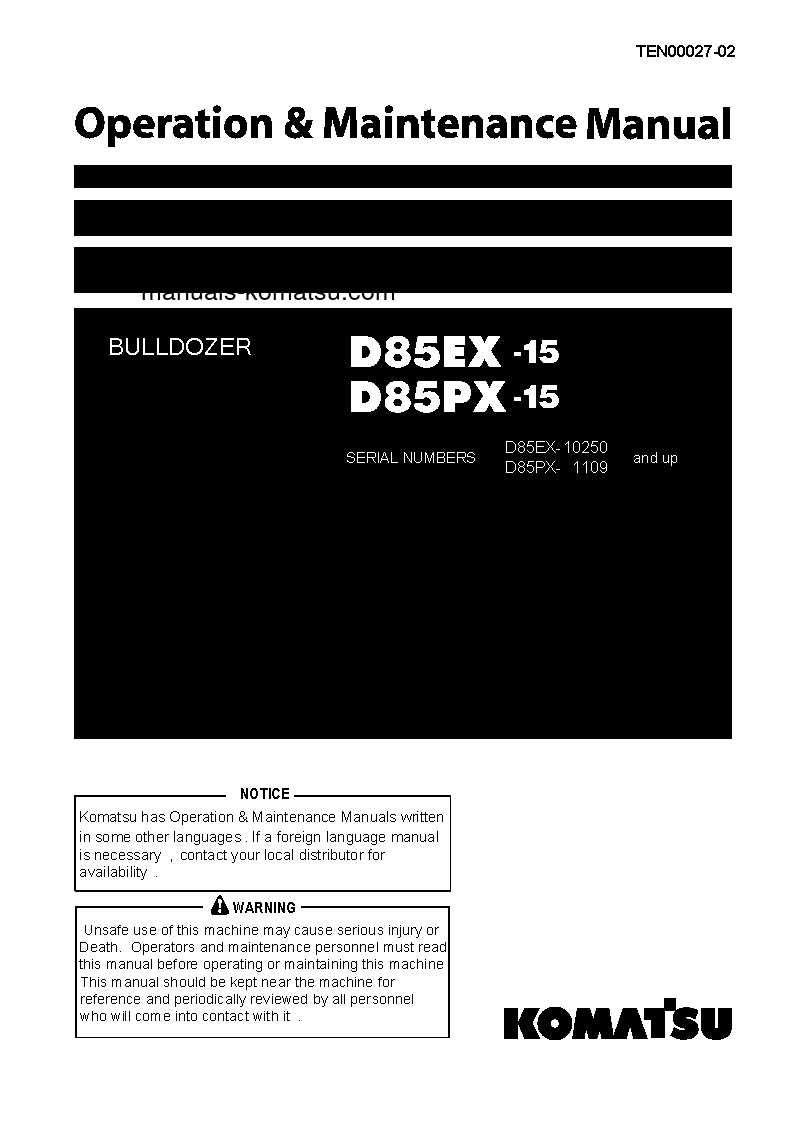 D85PX-15(JPN) S/N 1109-UP Operation manual (English)