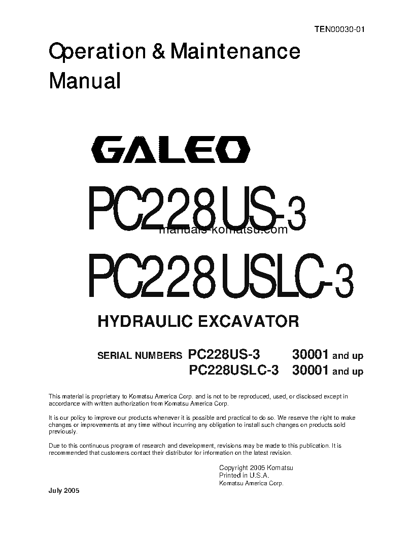 PC228USLC-3(JPN) S/N 30001-UP Operation manual (English)