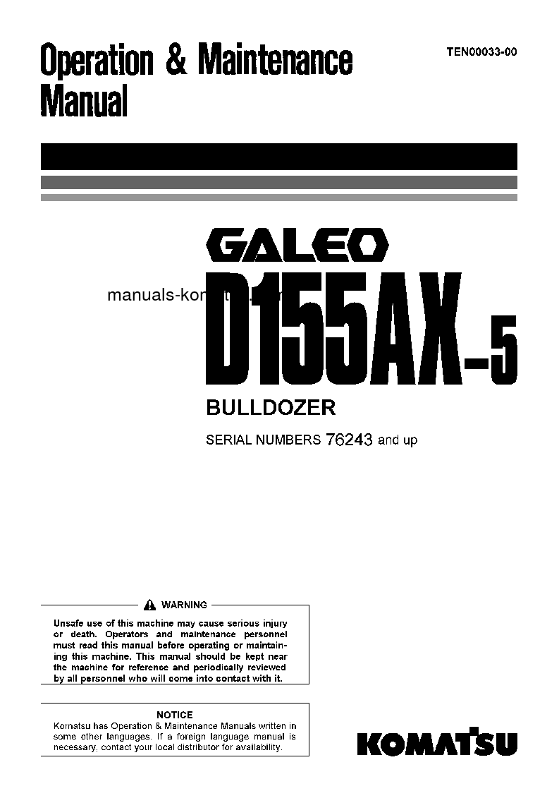 D155AX-5(JPN) S/N 76243-UP Operation manual (English)