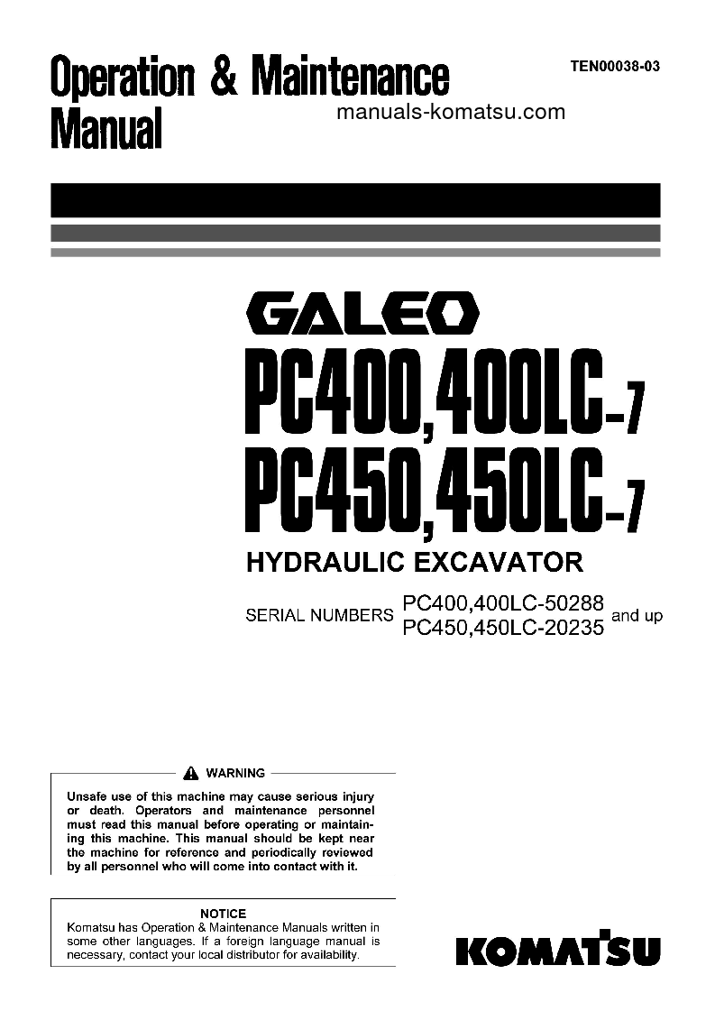 PC400-7(JPN) S/N 50288-52024 Operation manual (English)