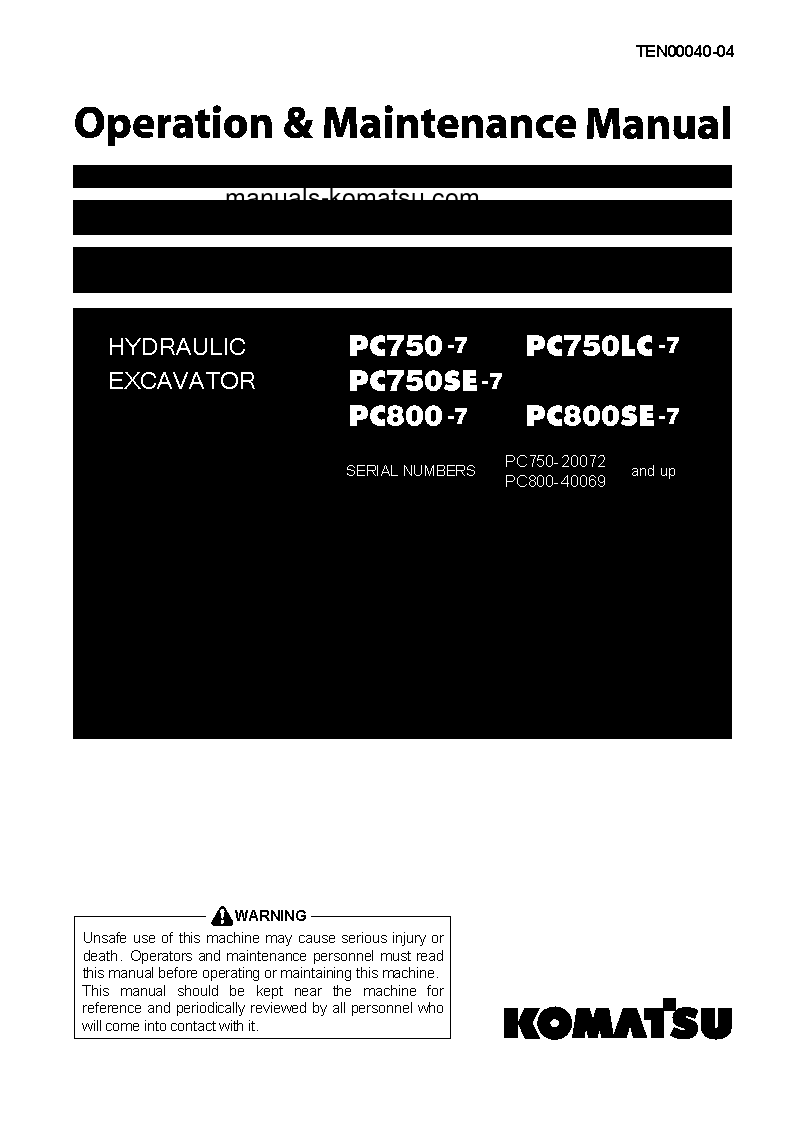PC750SE-7(JPN) S/N 20072-UP Operation manual (English)