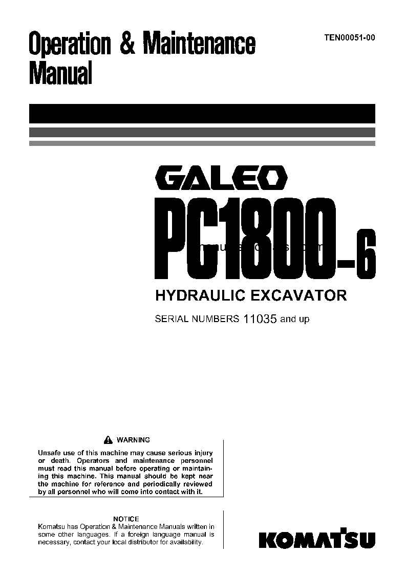 PC1800-6(JPN) S/N 11035-UP Operation manual (English)