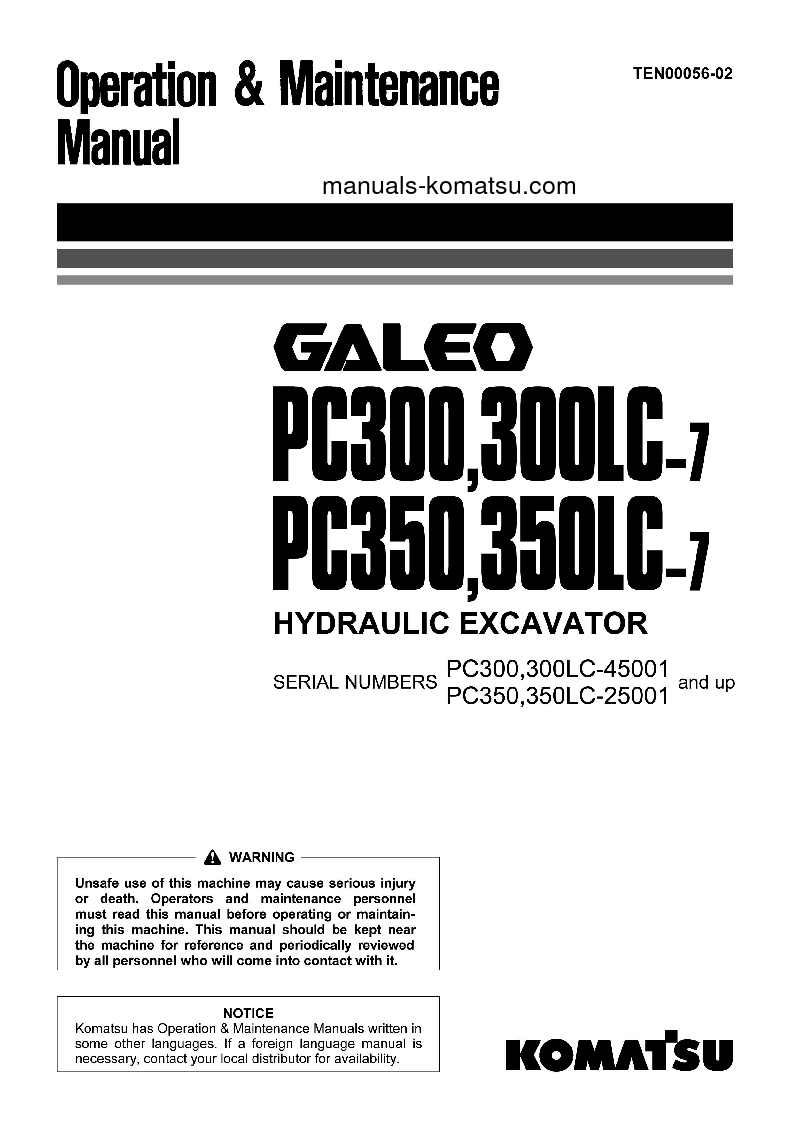 PC300LC-7(JPN)-SEGMENT- MONITOR S/N 45001-UP Operation manual (English)