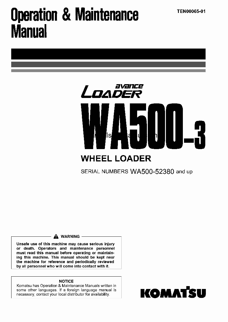 WA500-3(JPN) S/N 52380-UP Operation manual (English)