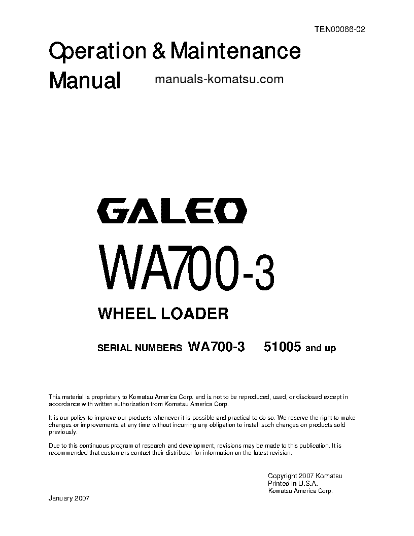 WA700-3(JPN) S/N 51005-UP Operation manual (English)