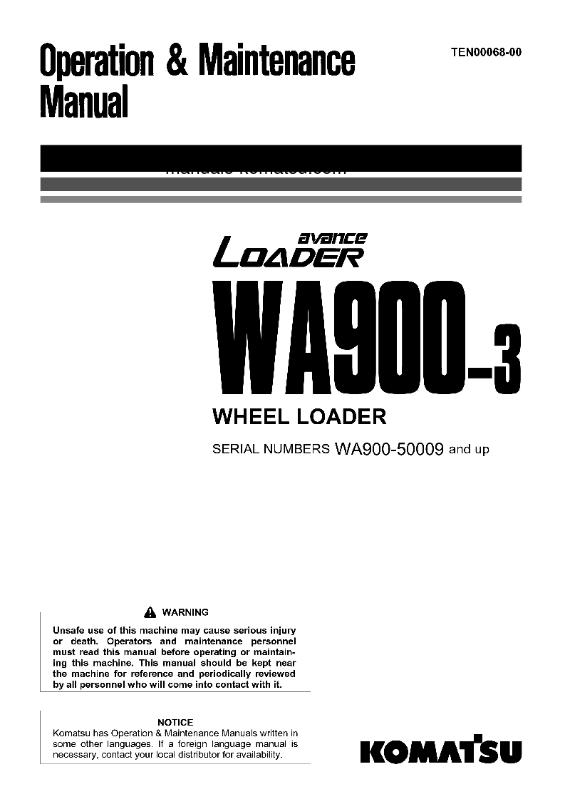 WA900-3(JPN) S/N 50009-UP Operation manual (English)