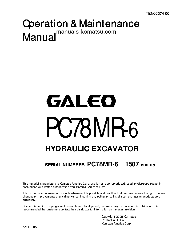 PC78MR-6(JPN) S/N 1507-3252 Operation manual (English)