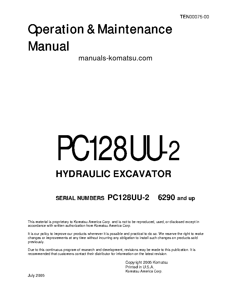 PC128UU-2(JPN) S/N 6290-UP Operation manual (English)