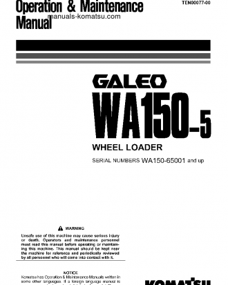 WA150-5(JPN)-FOR CAB S/N 65001-73684 Operation manual (English)