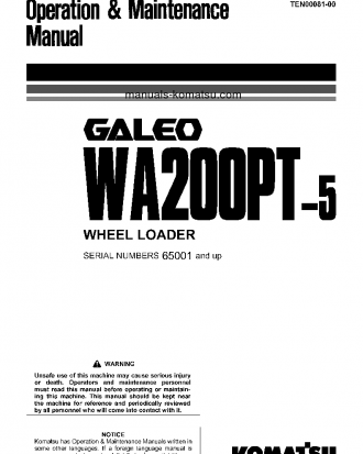 WA200PT-5(JPN) S/N 65001-65628 Operation manual (English)