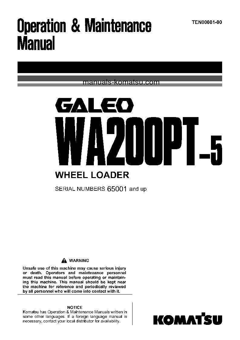 WA200PT-5(JPN) S/N 65001-65628 Operation manual (English)