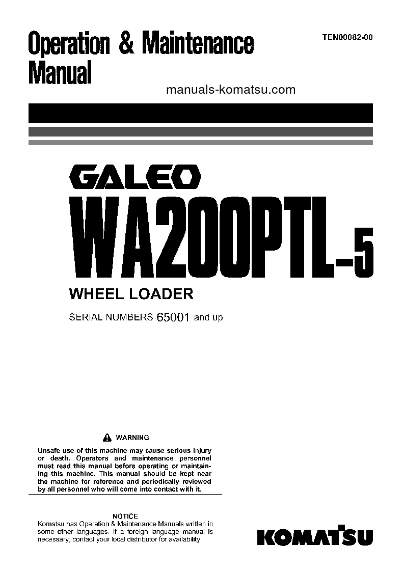 WA200PTL-5(JPN) S/N 65001-UP Operation manual (English)