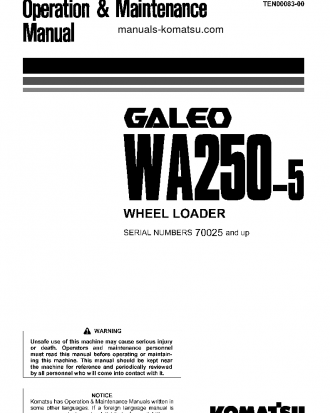 WA250-5(JPN) S/N 70025-70569 Operation manual (English)