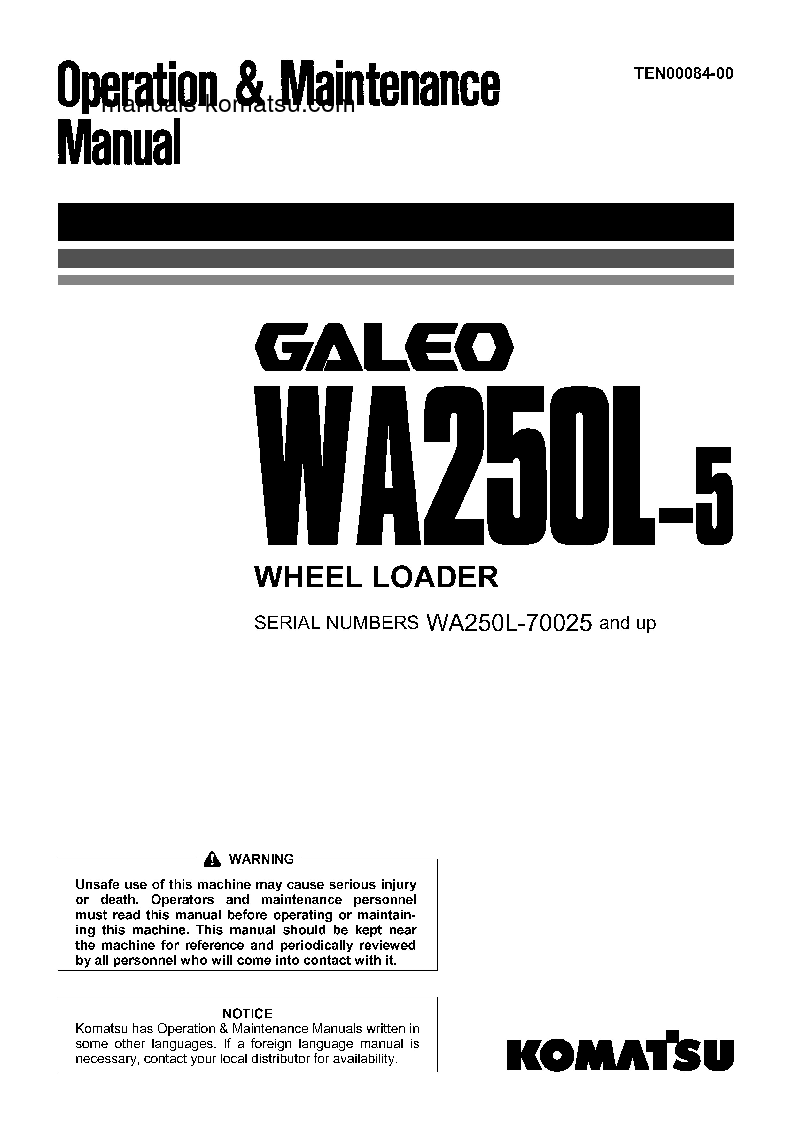 WA250L-5(JPN) S/N 70025-UP Operation manual (English)