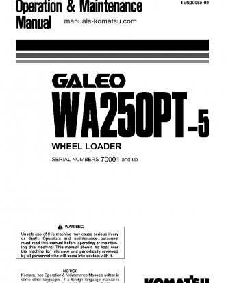 WA250PT-5(JPN) S/N 70001-70569 Operation manual (English)