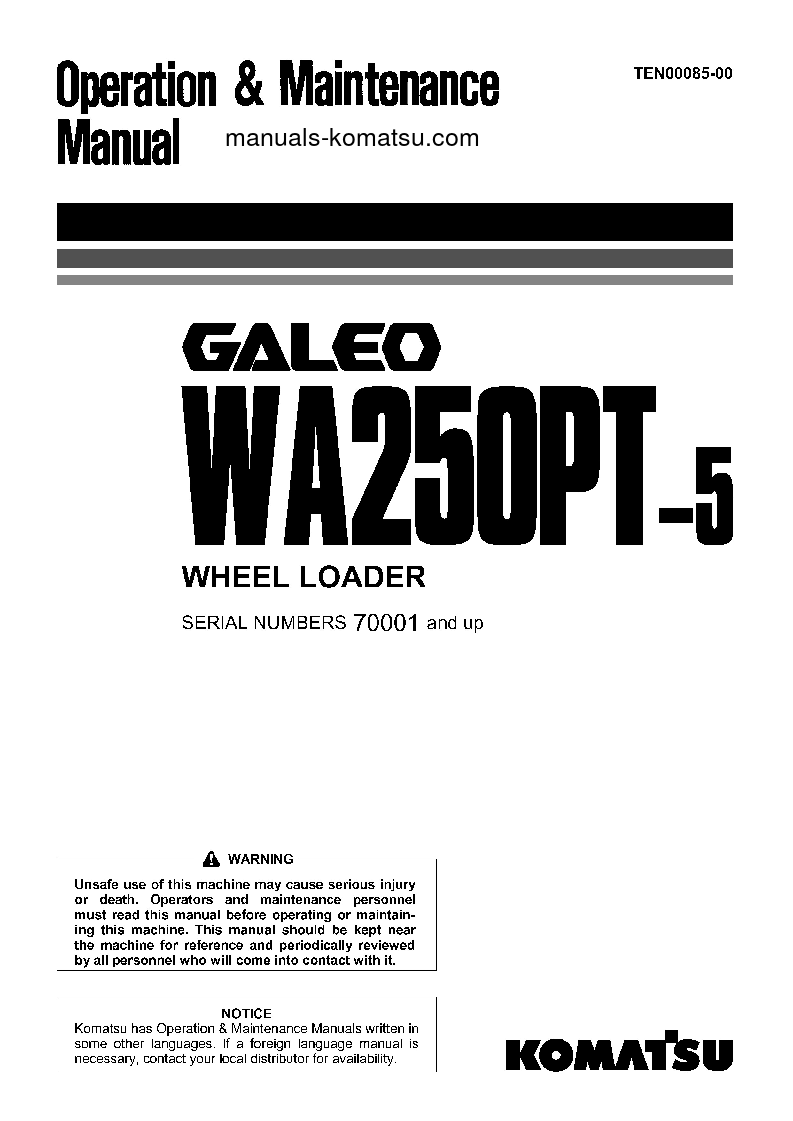 WA250PT-5(JPN) S/N 70001-70569 Operation manual (English)