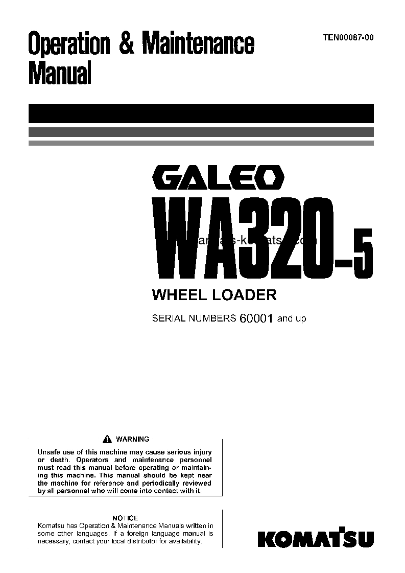 WA320-5(JPN) S/N 60001-60675 Operation manual (English)
