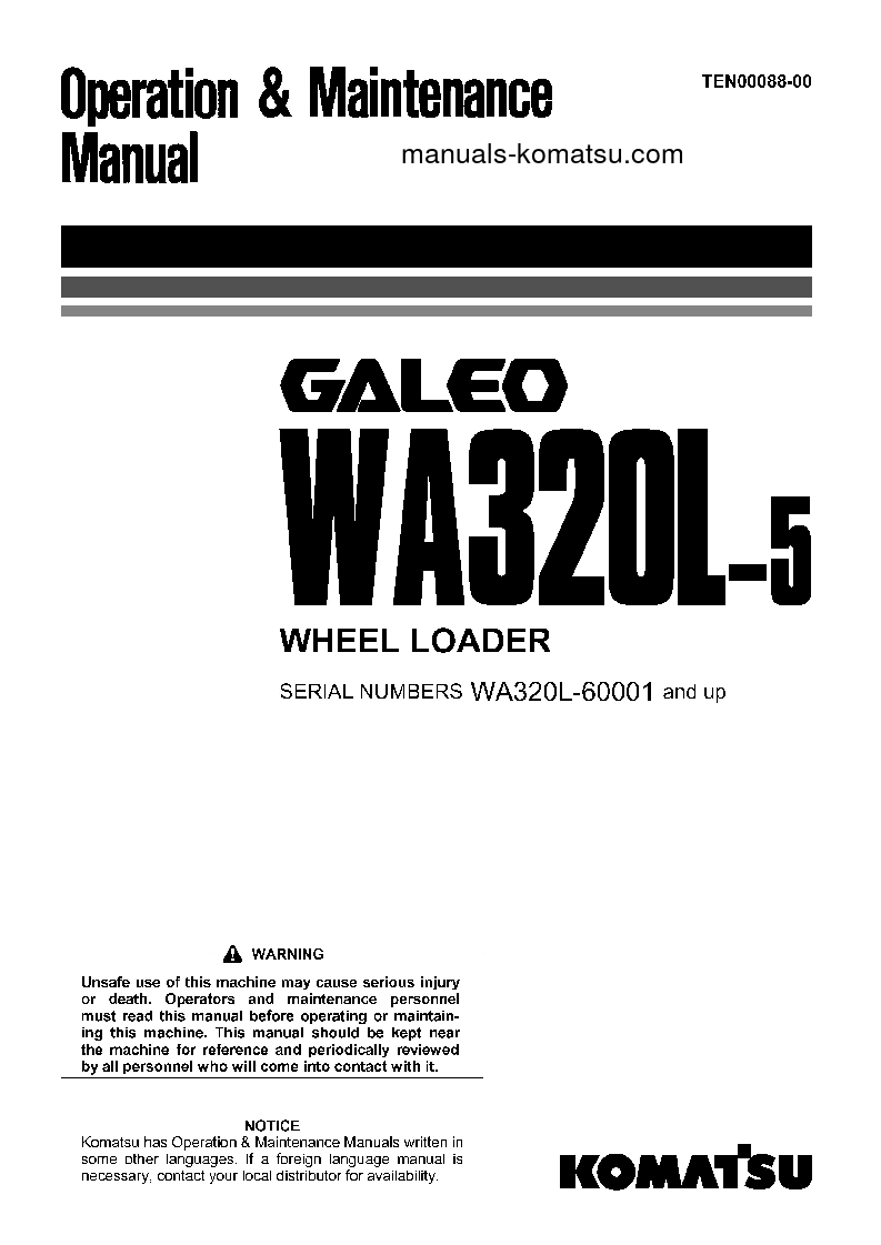 WA320L-5(JPN) S/N 60001-UP Operation manual (English)
