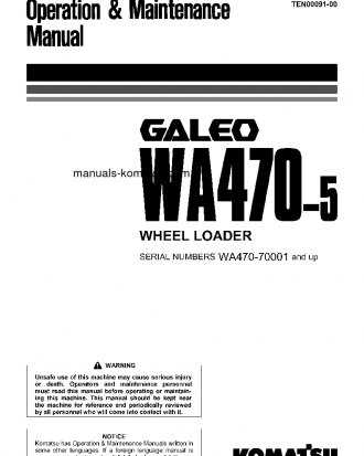 WA470-5(JPN) S/N 70001-80612 Operation manual (English)